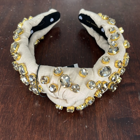 Lele Sadoughi Embellished Linen Knotted Headband Natural NWT - Picture 4 of 13